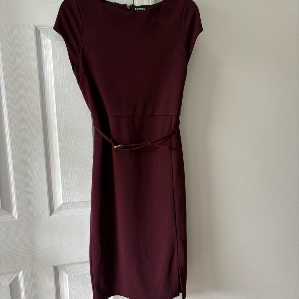 Express Deep Burgundy Midi Dress with Belt